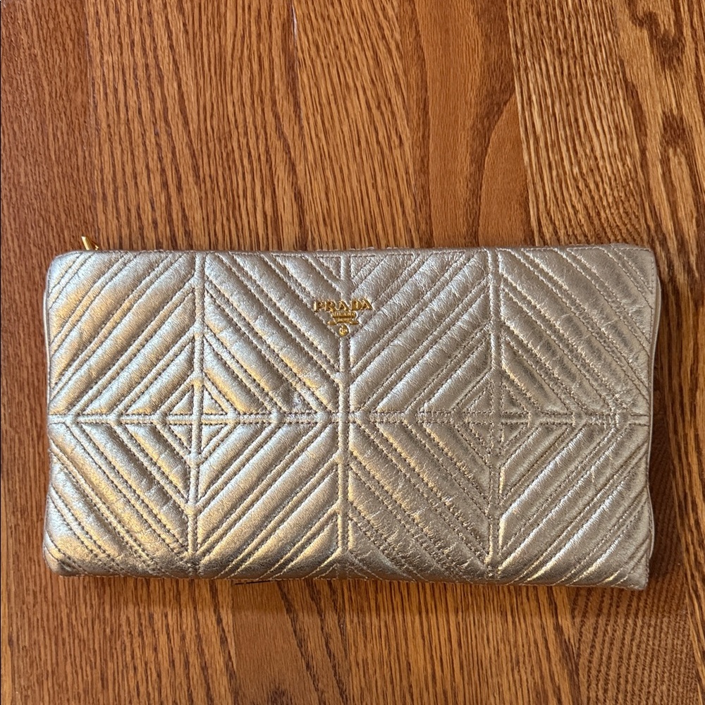 Prada Metallic Gold Quilted Clutch
